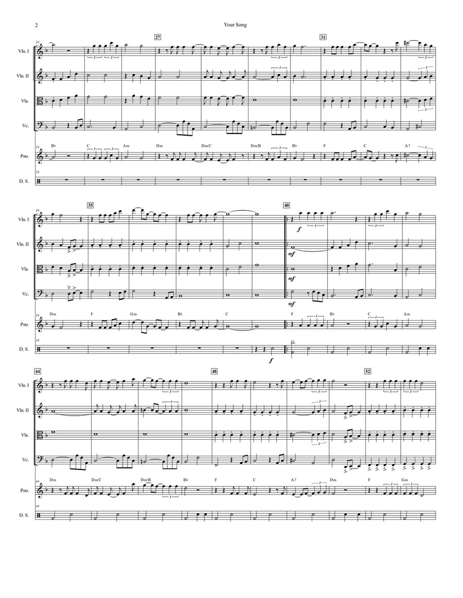 Your Song Your Song String Quartet scores gallery preview page 3