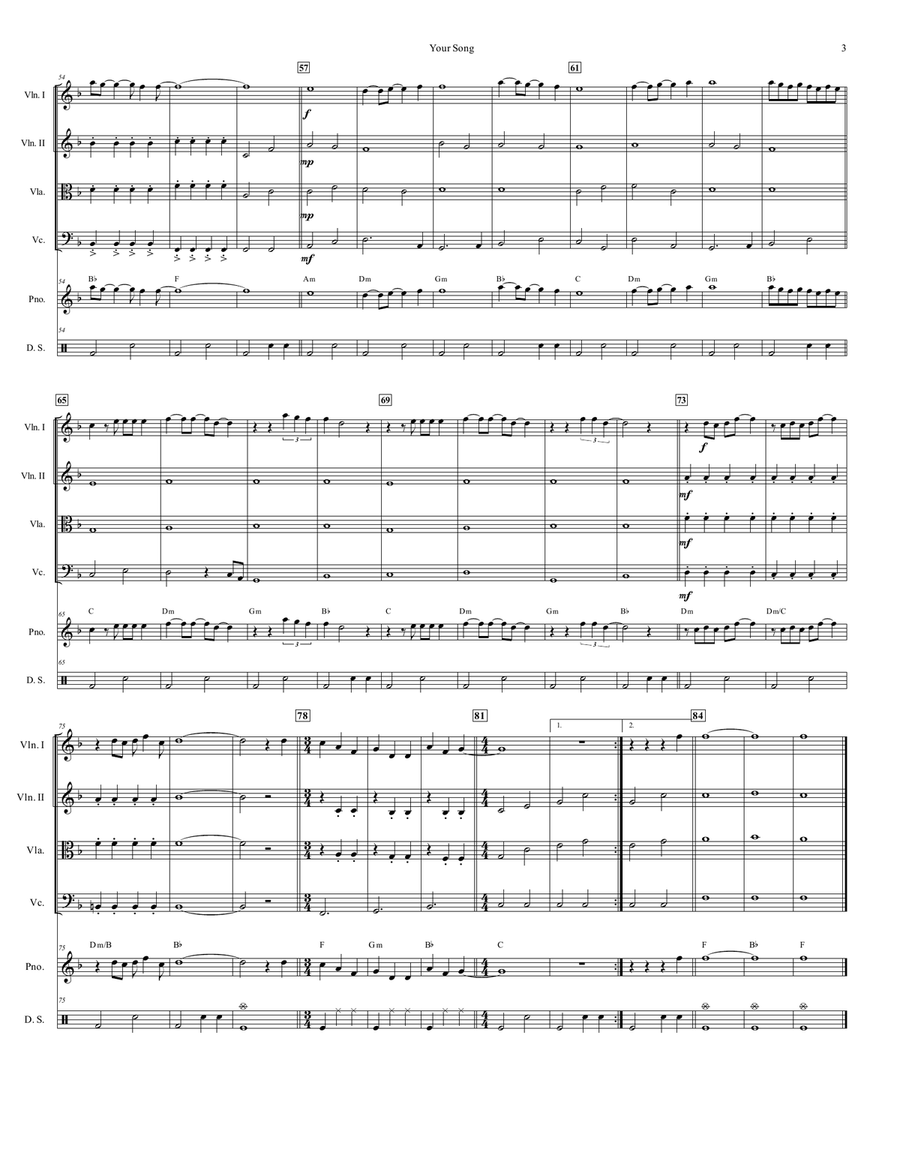 Your Song Your Song String Quartet scores gallery preview page 4