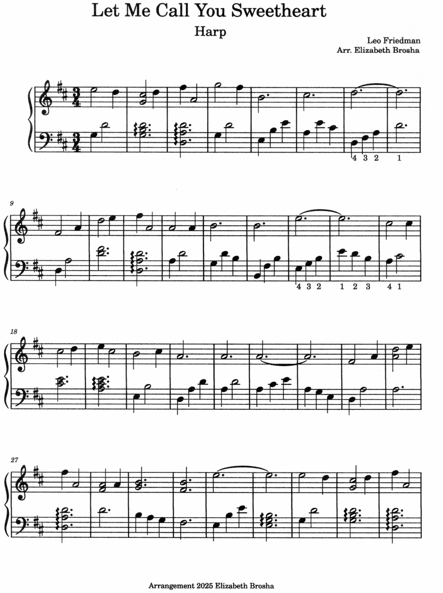 Let Me Call You Sweetheart Celtic Harp scores gallery preview page 2