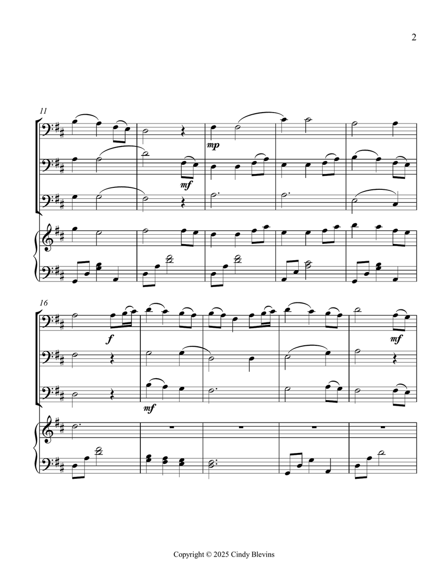 Come, Thou Fount of Every Blessing, for Three Trombones and Piano Small Ensemble scores gallery preview page 3