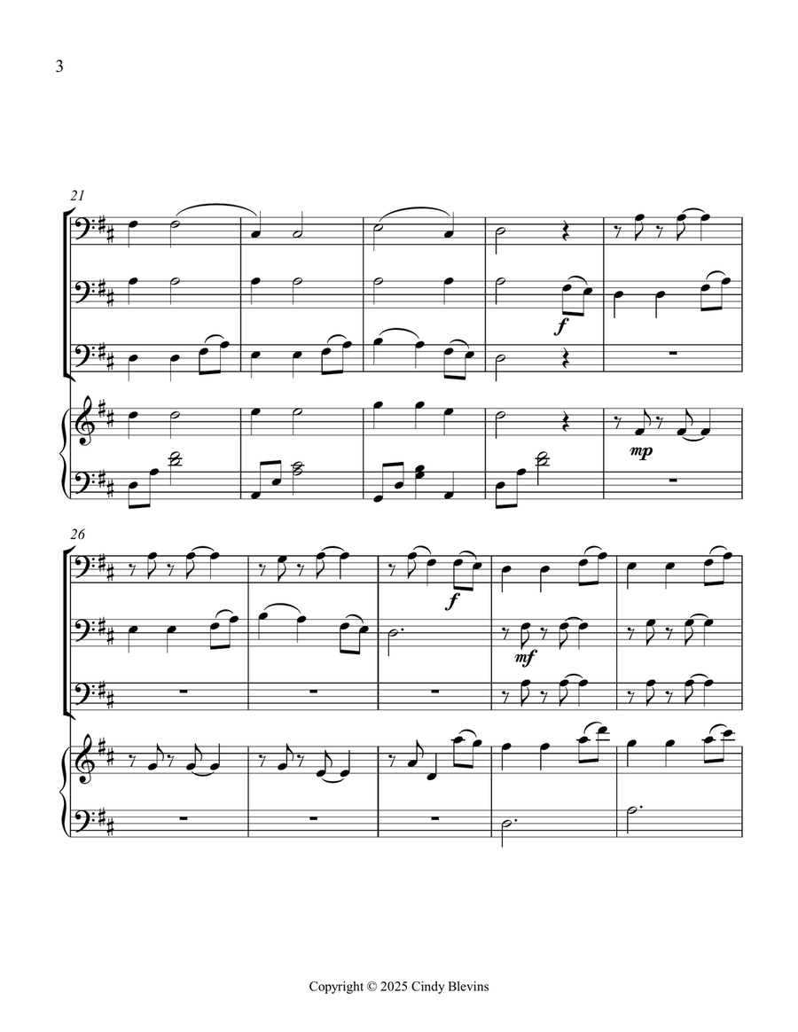 Come, Thou Fount of Every Blessing, for Three Trombones and Piano Small Ensemble scores gallery preview page 4