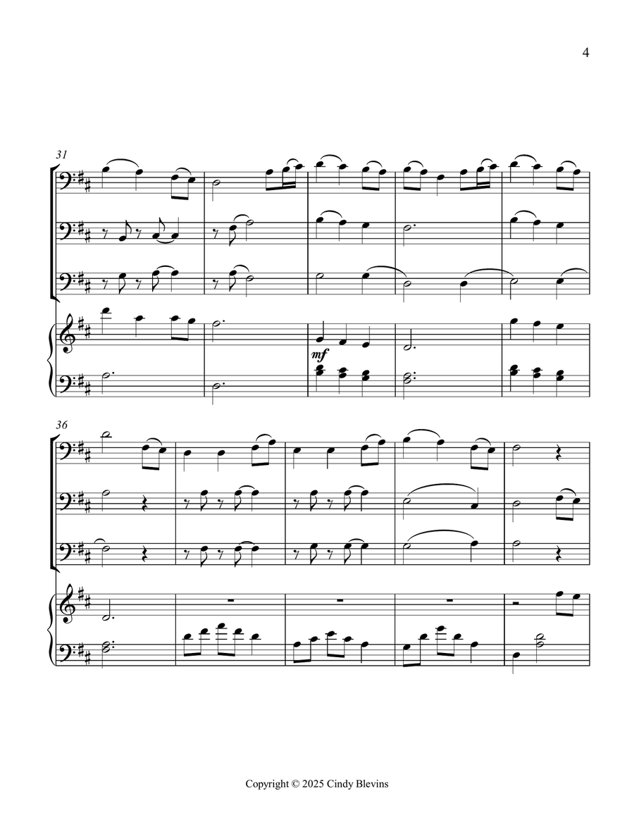 Come, Thou Fount of Every Blessing, for Three Trombones and Piano Small Ensemble scores gallery preview page 5