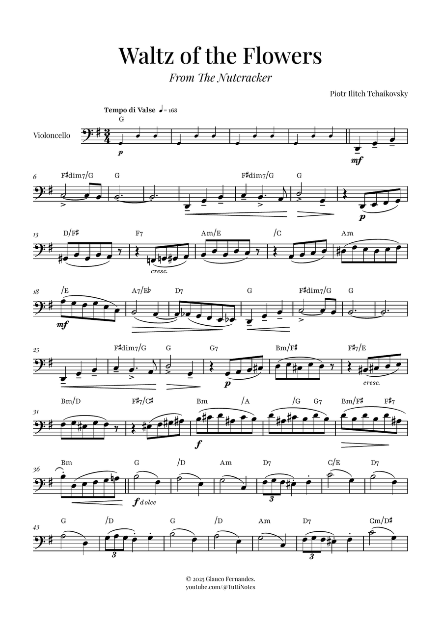 Waltz of the Flowers (Tchaikovsky) | Exquisite Sheet Music Cello Solo scores gallery preview page 1
