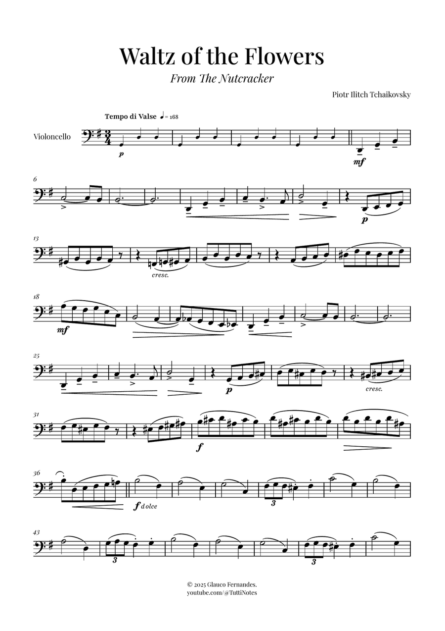 Waltz of the Flowers (Tchaikovsky) | Exquisite Sheet Music Cello Solo scores gallery preview page 1