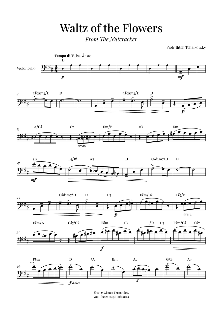 Waltz of the Flowers (Tchaikovsky) | Exquisite Sheet Music Cello Solo scores gallery preview page 1