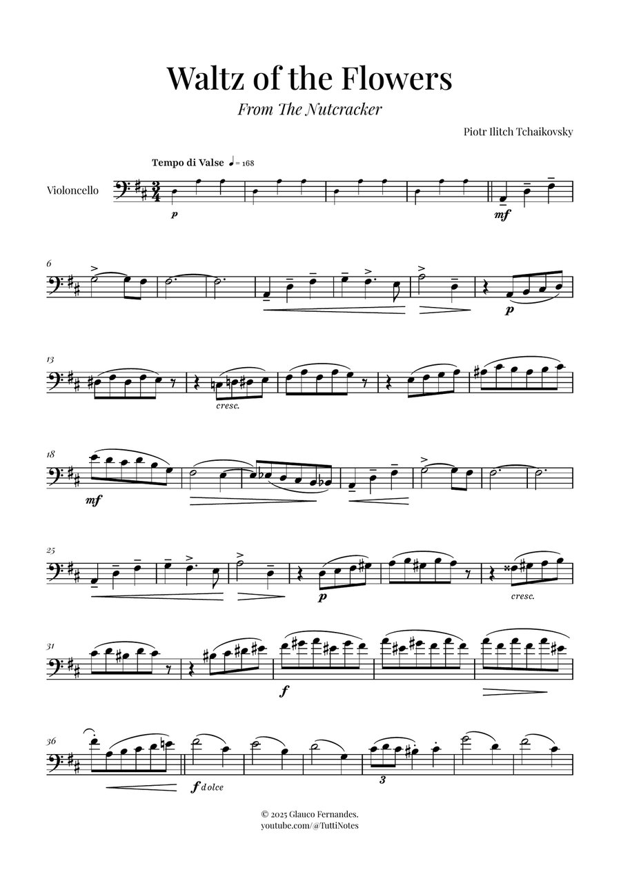 Waltz of the Flowers (Tchaikovsky) | Exquisite Sheet Music Cello Solo scores gallery preview page 1