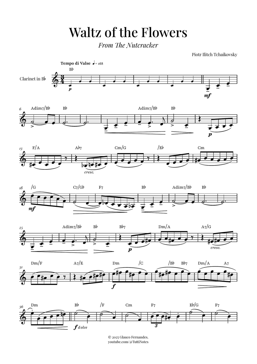 Waltz of the Flowers (Tchaikovsky) | Exquisite Sheet Music B-Flat Clarinet scores gallery preview page 1