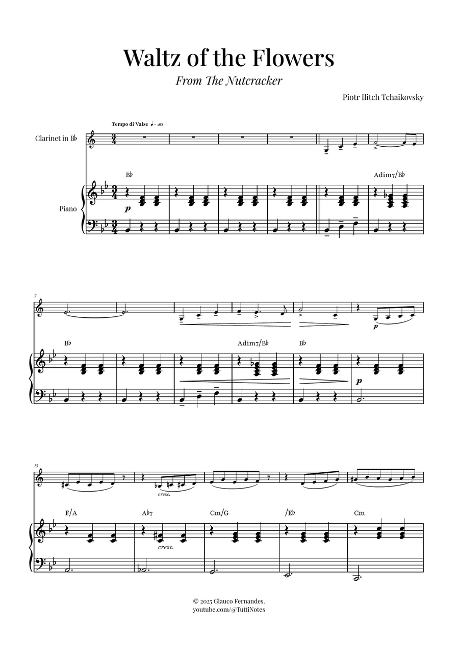 Waltz of the Flowers (Tchaikovsky) | Exquisite Sheet Music B-Flat Clarinet scores gallery preview page 1