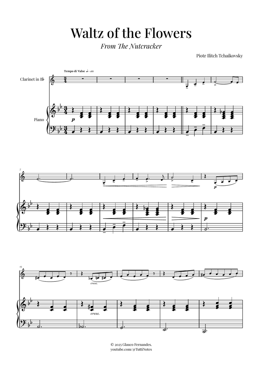 Waltz of the Flowers (Tchaikovsky) | Exquisite Sheet Music B-Flat Clarinet scores gallery preview page 1