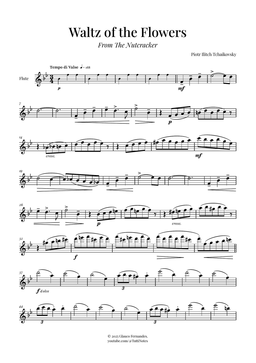 Waltz of the Flowers (Tchaikovsky) | Exquisite Sheet Music Flute Solo scores gallery preview page 1