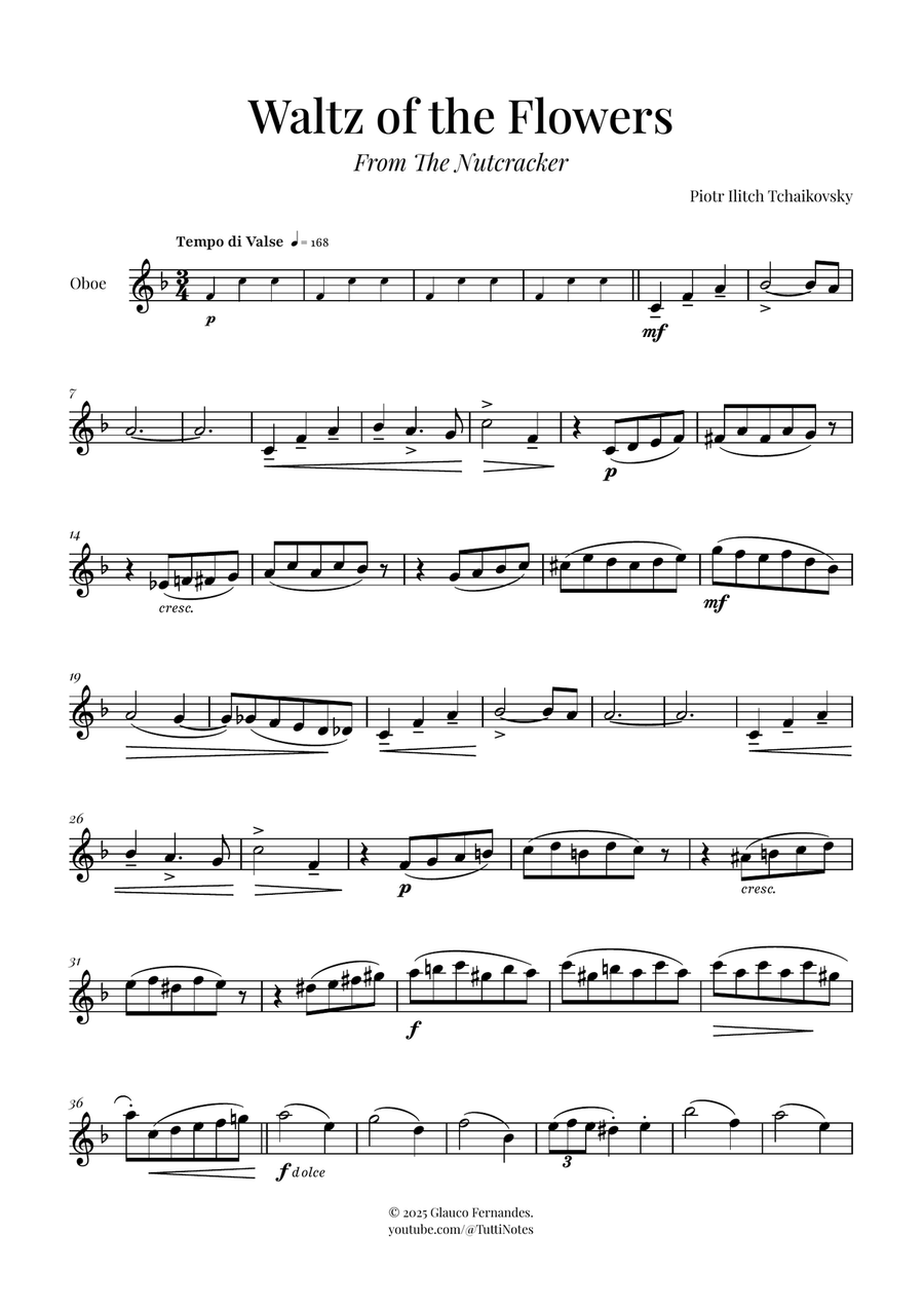 Waltz of the Flowers (Tchaikovsky) | Exquisite Sheet Music Oboe Solo scores gallery preview page 1
