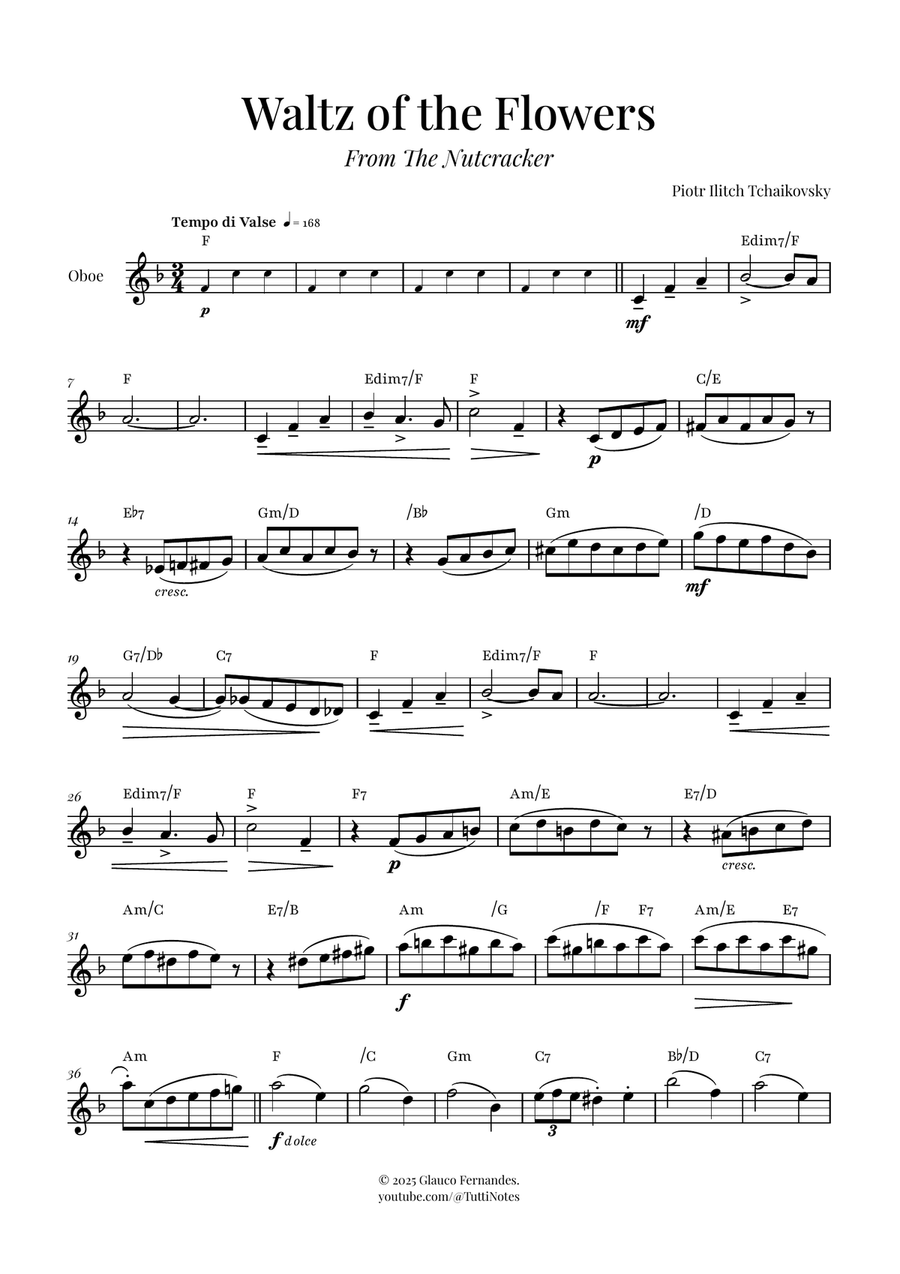 Waltz of the Flowers (Tchaikovsky) | Exquisite Sheet Music Oboe Solo scores gallery preview page 1