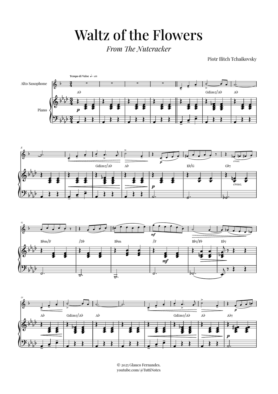 Waltz of the Flowers (Tchaikovsky) | Exquisite Sheet Music Alto Saxophone scores gallery preview page 1