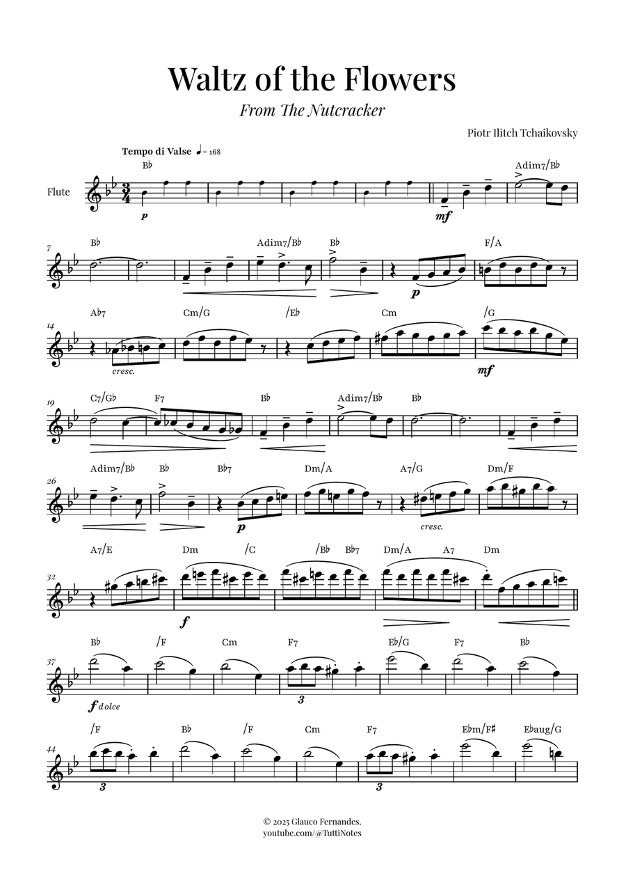 Waltz of the Flowers (Tchaikovsky) | Exquisite Sheet Music Flute Solo scores gallery preview page 1