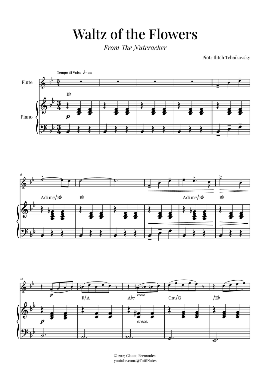 Waltz of the Flowers (Tchaikovsky) | Exquisite Sheet Music Flute Solo scores gallery preview page 1