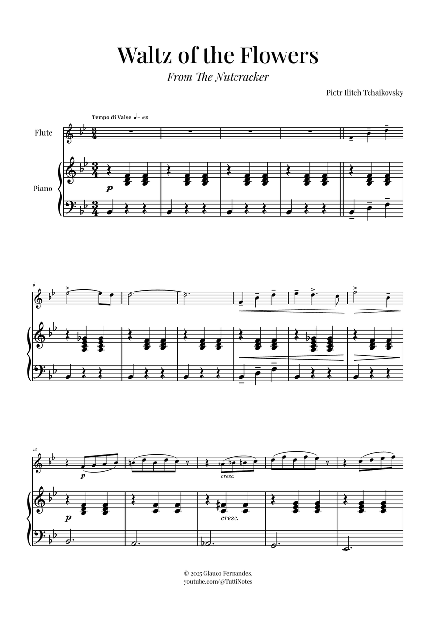 Waltz of the Flowers (Tchaikovsky) | Exquisite Sheet Music Flute Solo scores gallery preview page 1