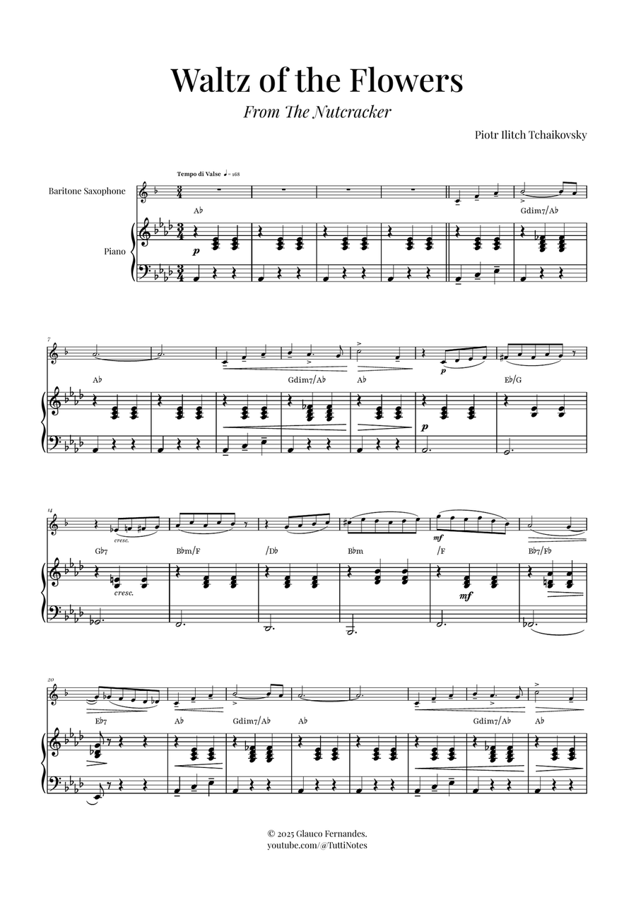 Waltz of the Flowers (Tchaikovsky) | Exquisite Sheet Music Baritone Saxophone scores gallery preview page 1