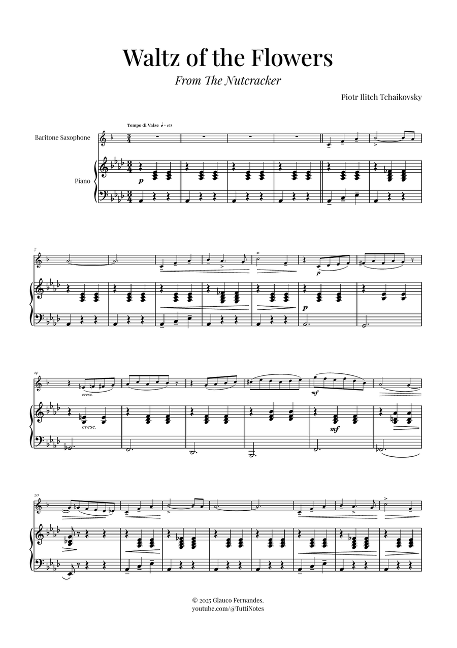Waltz of the Flowers (Tchaikovsky) | Exquisite Sheet Music Baritone Saxophone scores gallery preview page 1