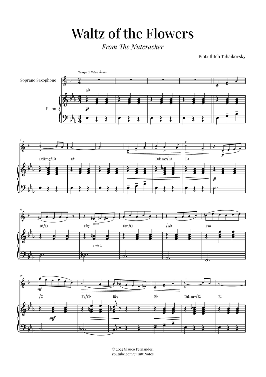 Waltz of the Flowers (Tchaikovsky) | Exquisite Sheet Music Soprano Saxophone scores gallery preview page 1