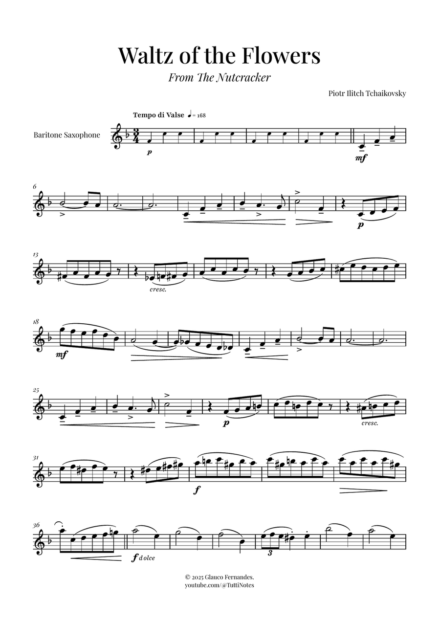 Waltz of the Flowers (Tchaikovsky) | Exquisite Sheet Music Baritone Saxophone scores gallery preview page 1