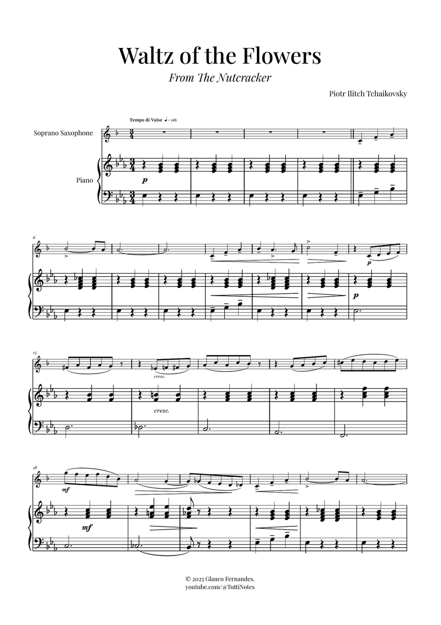 Waltz of the Flowers (Tchaikovsky) | Exquisite Sheet Music Soprano Saxophone scores gallery preview page 1