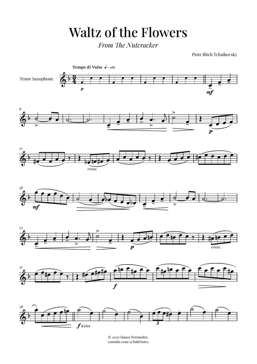 Waltz of the Flowers (Tchaikovsky) | Exquisite Sheet Music Tenor Saxophone scores gallery preview page 1