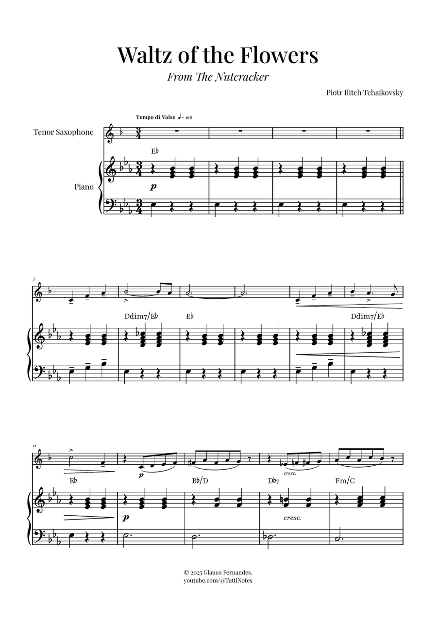 Waltz of the Flowers (Tchaikovsky) | Exquisite Sheet Music Tenor Saxophone scores gallery preview page 1
