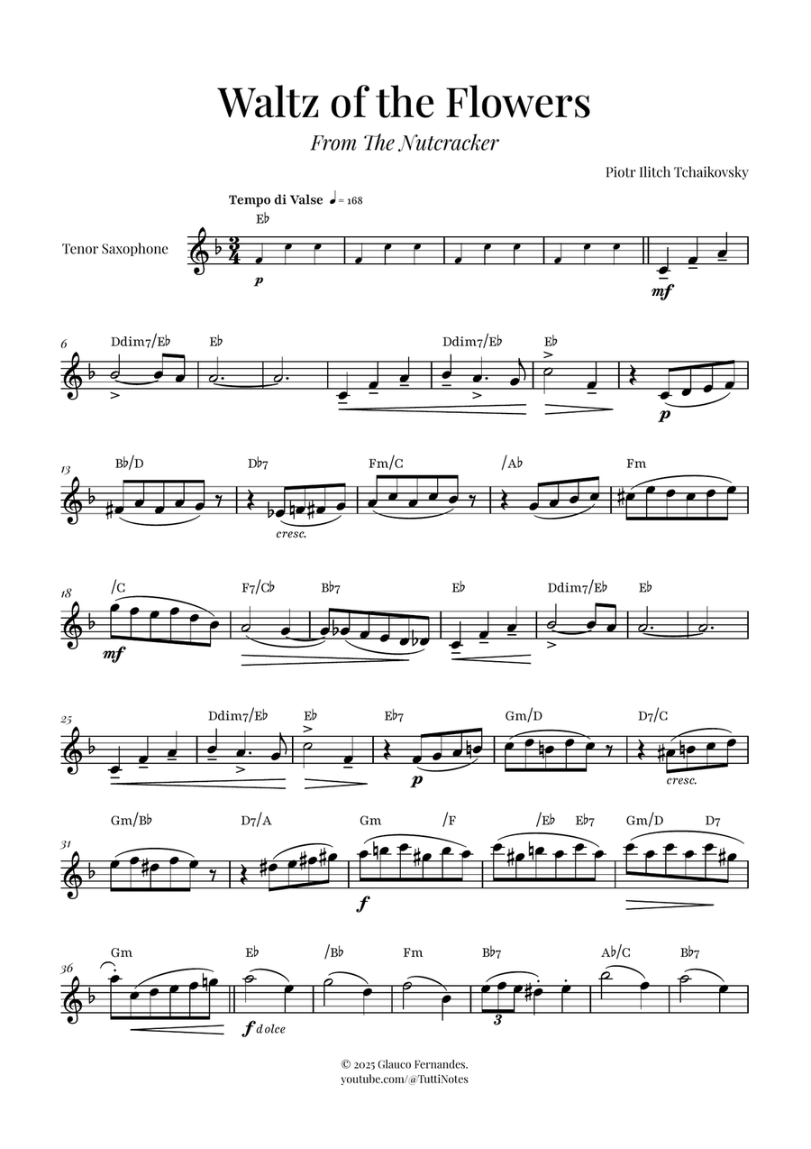 Waltz of the Flowers (Tchaikovsky) | Exquisite Sheet Music Tenor Saxophone scores gallery preview page 1
