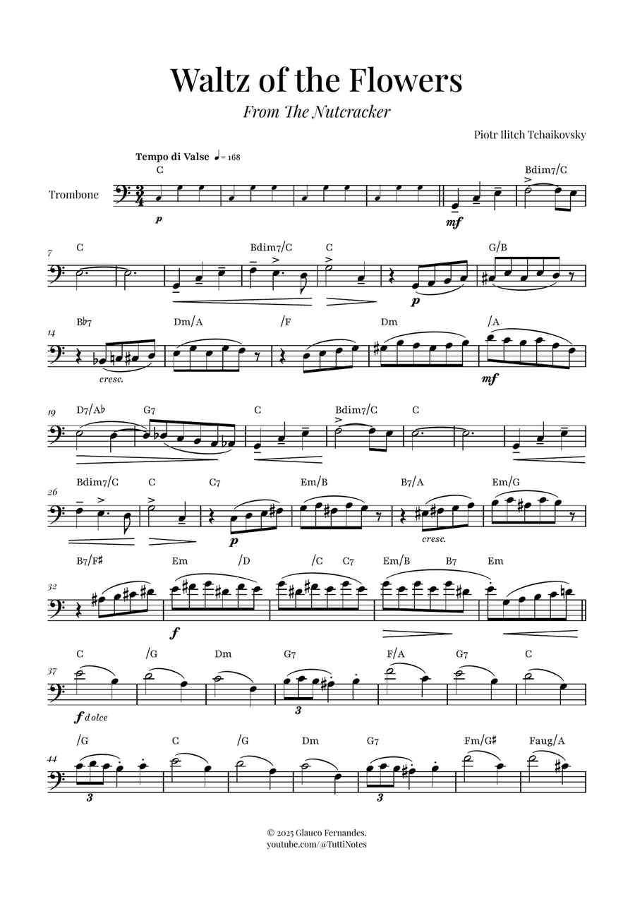Waltz of the Flowers (Tchaikovsky) | Exquisite Sheet Music Trombone Solo scores gallery preview page 1
