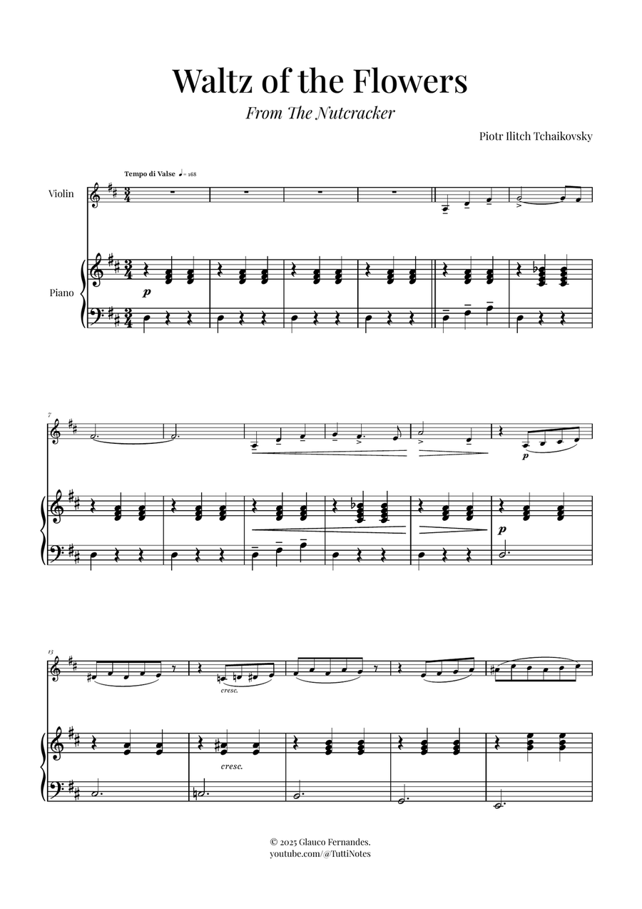 Waltz of the Flowers (Tchaikovsky) | Exquisite Sheet Music Violin Solo scores gallery preview page 1