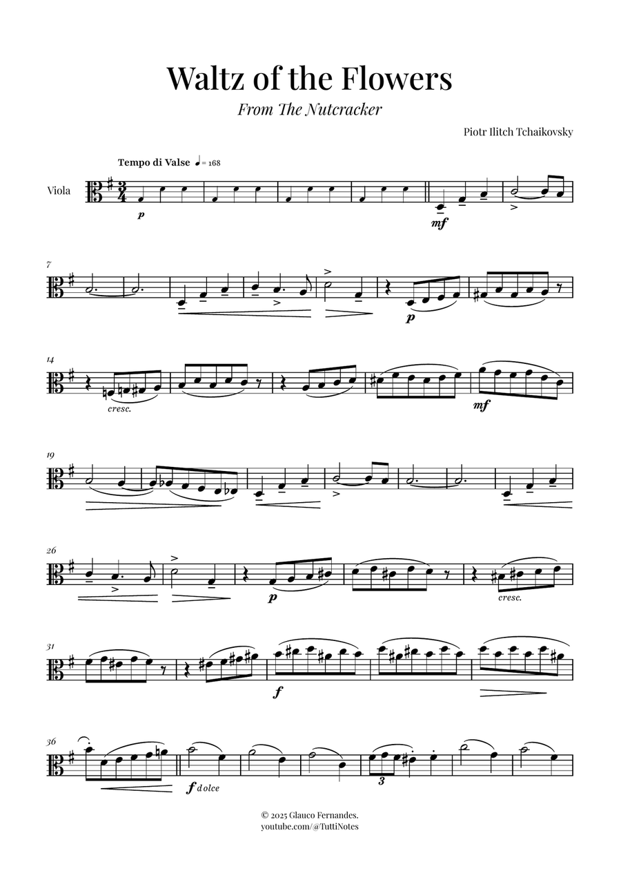 Waltz of the Flowers (Tchaikovsky) | Exquisite Sheet Music Viola Solo scores gallery preview page 1