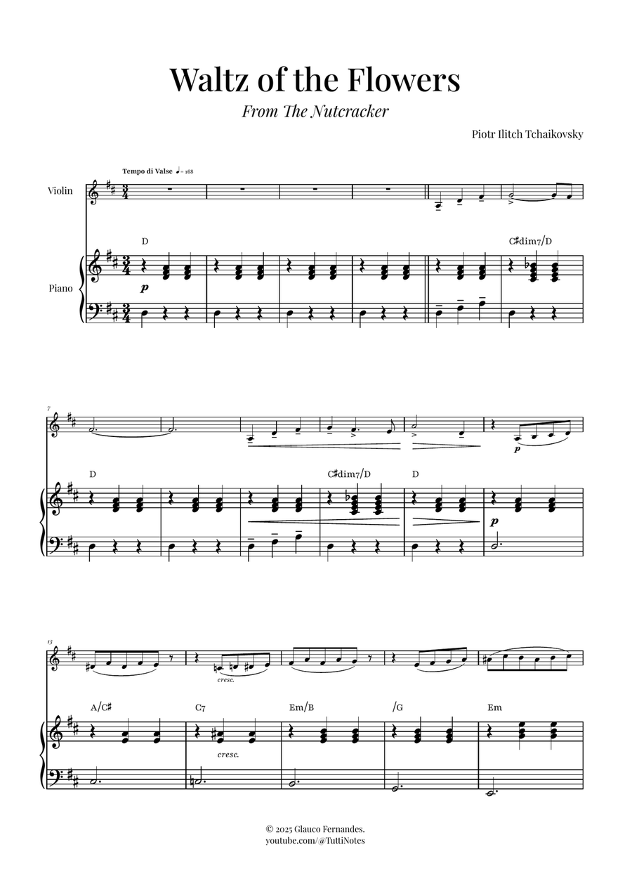 Waltz of the Flowers (Tchaikovsky) | Exquisite Sheet Music Violin Solo scores gallery preview page 1