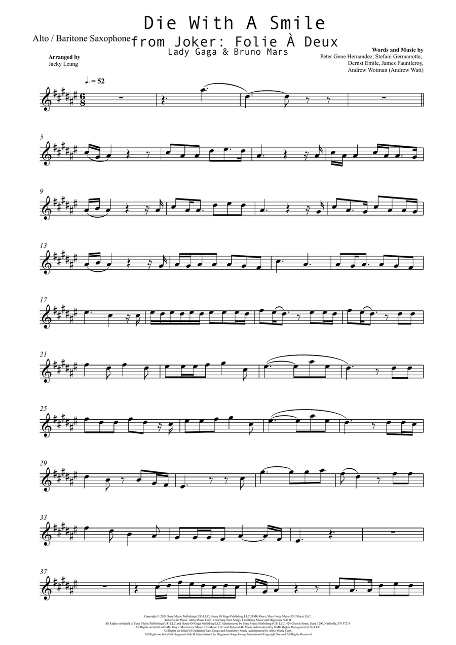 Die With A Smile Die With A Smile Alto Saxophone scores gallery preview page 2