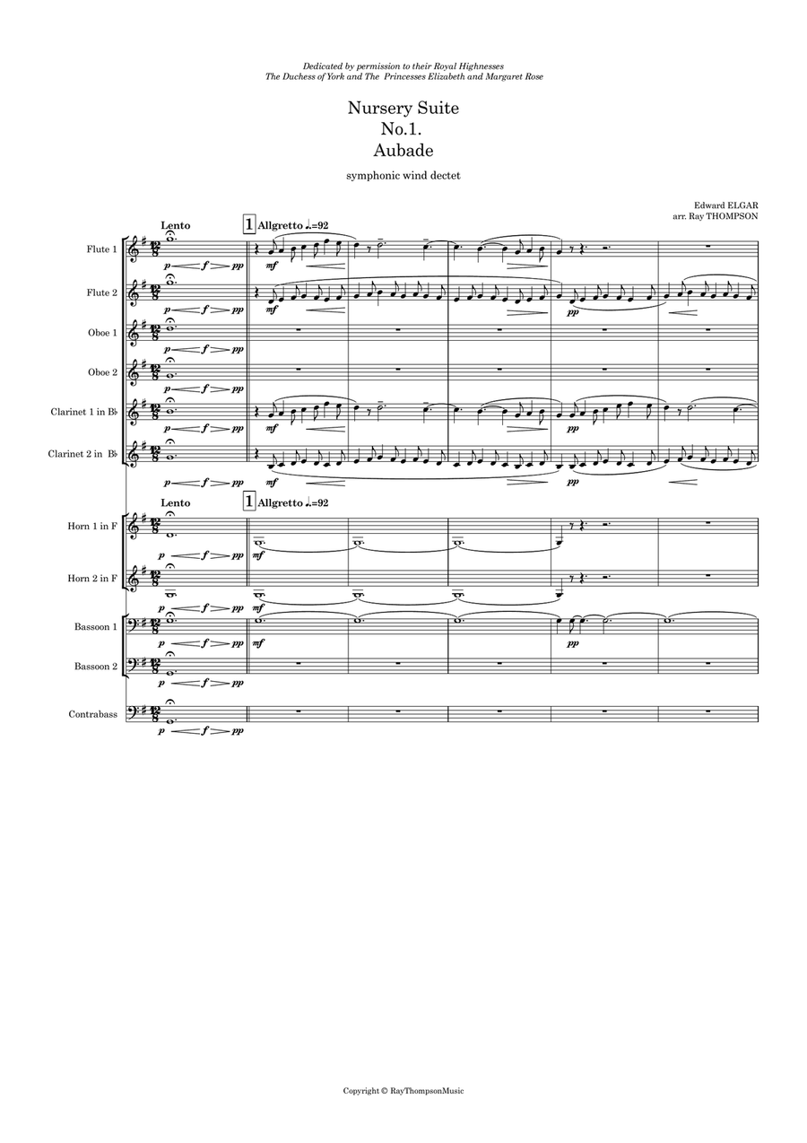 Elgar: Nursery Suite Mvt.1 Aubade - symphonic wind dectet Woodwind Quintet scores gallery preview page 2