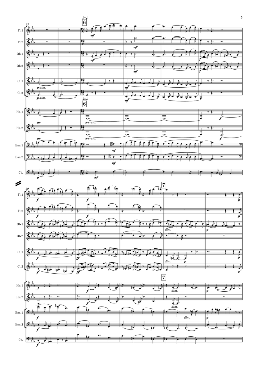 Elgar: Nursery Suite Mvt.1 Aubade - symphonic wind dectet Woodwind Quintet scores gallery preview page 5