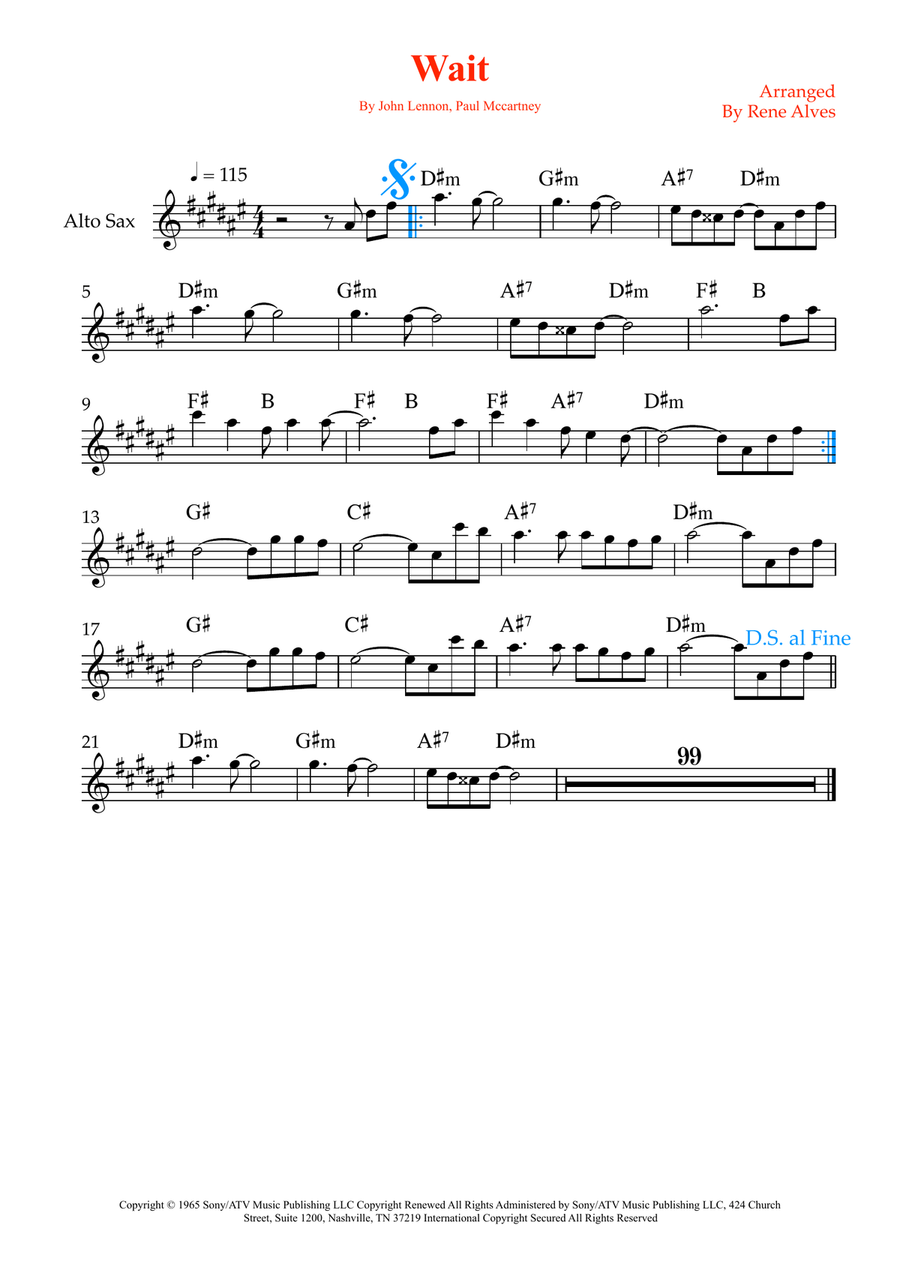 Wait Wait Alto Saxophone scores gallery preview page 1