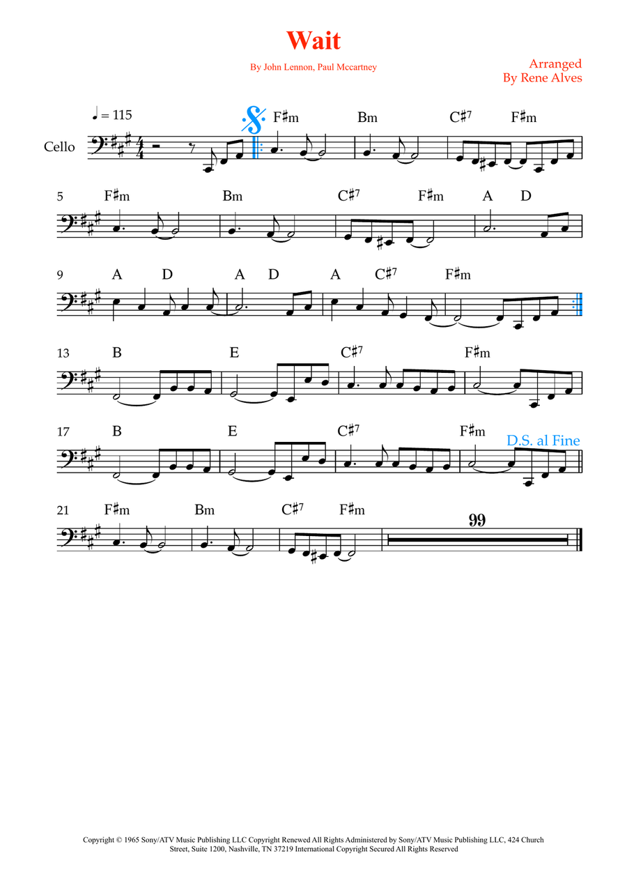 Wait Wait Cello Solo scores gallery preview page 1
