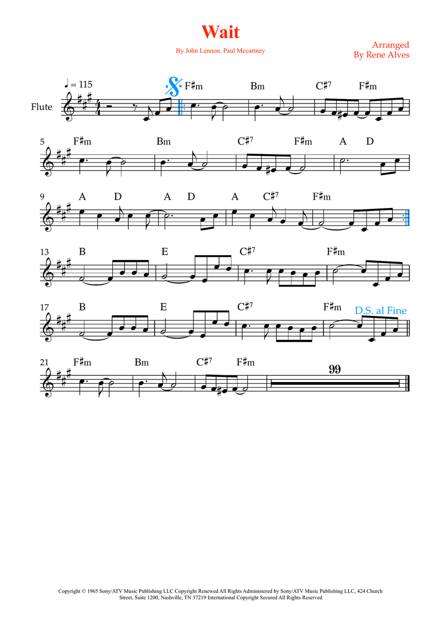 Wait Wait Flute Solo scores gallery preview page 1