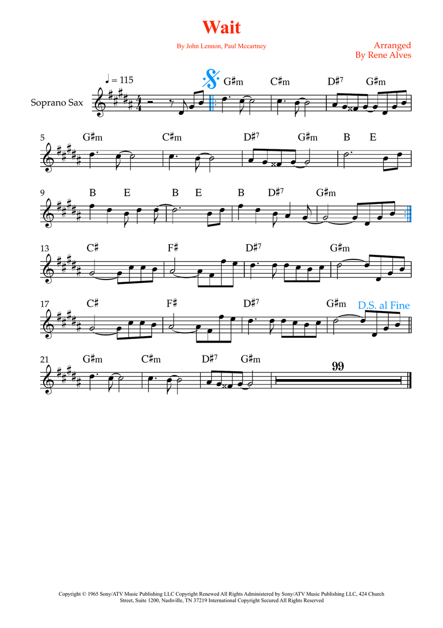 Wait Wait Soprano Saxophone scores gallery preview page 1