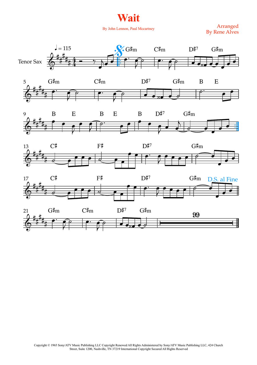 Wait Wait Tenor Saxophone scores gallery preview page 1