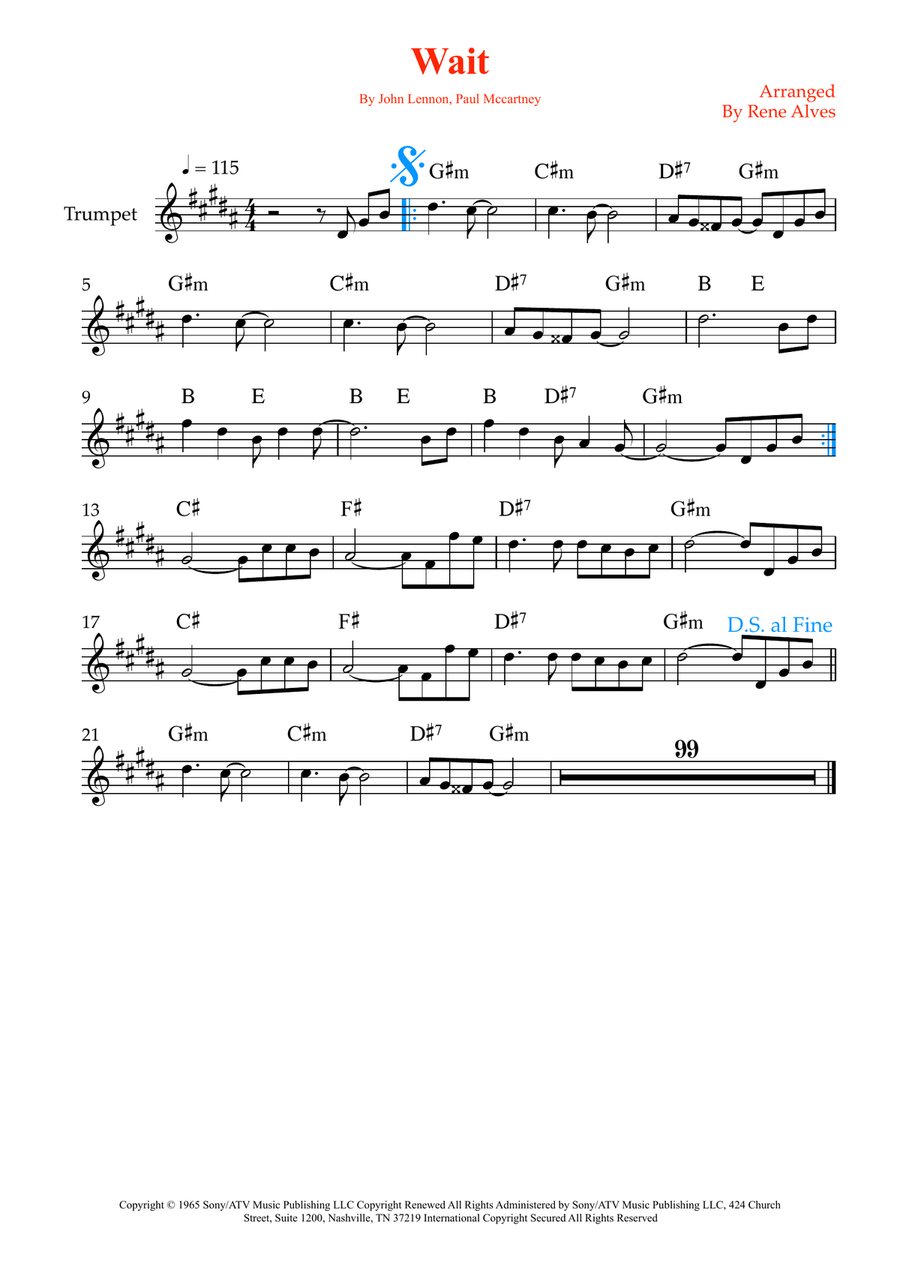 Wait Wait B-Flat Trumpet scores gallery preview page 1
