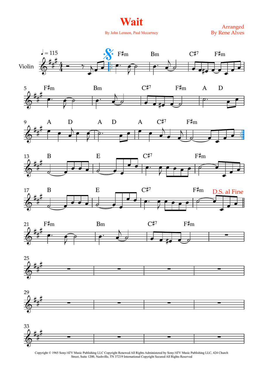 Wait Wait Violin Solo scores gallery preview page 1