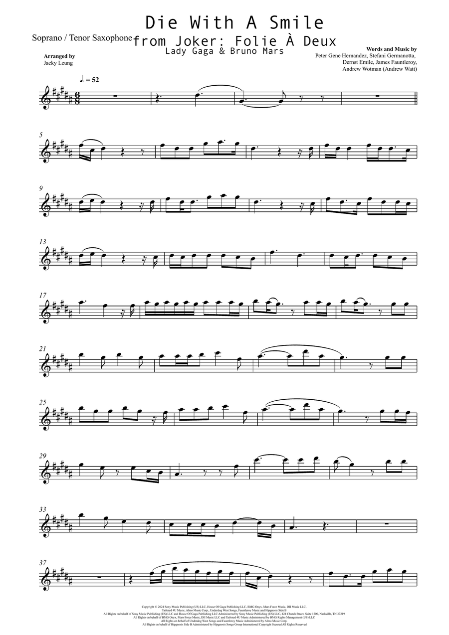 Die With A Smile Die With A Smile Tenor Saxophone scores gallery preview page 2