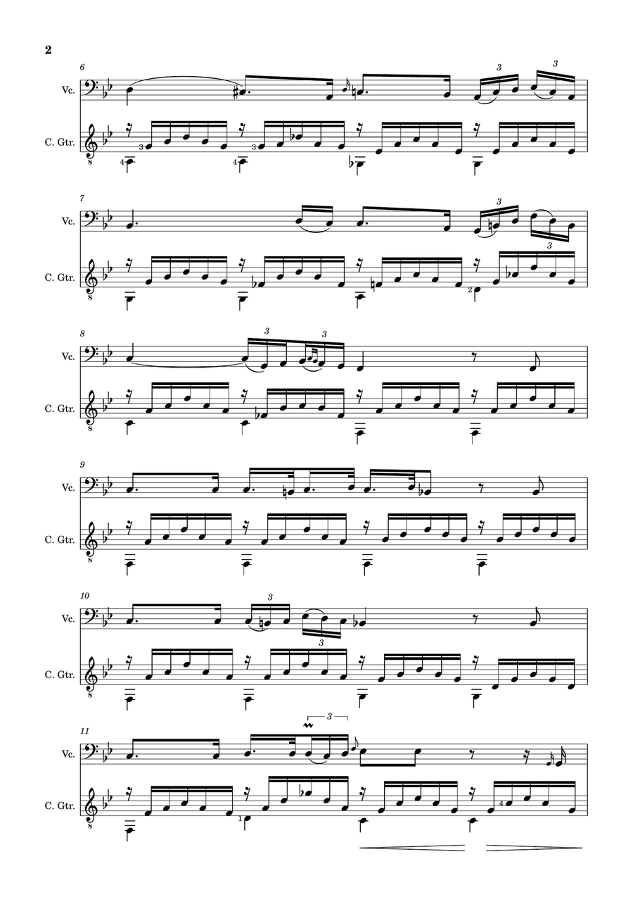 Ave Maria by F. Schubert – Arranged for Cello and Guitar String Duet scores gallery preview page 2