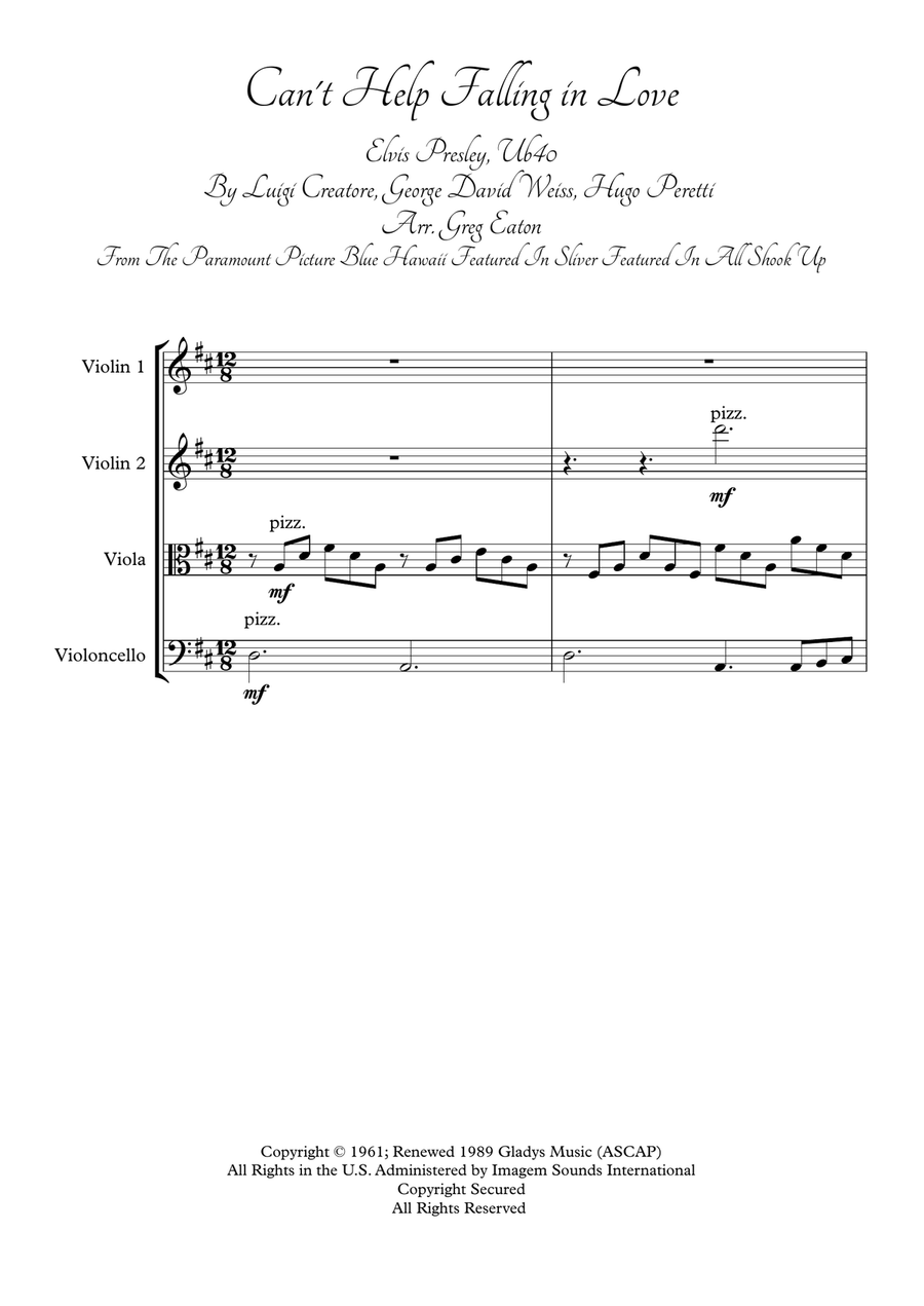 Can't Help Falling In Love String Quartet scores gallery preview page 2