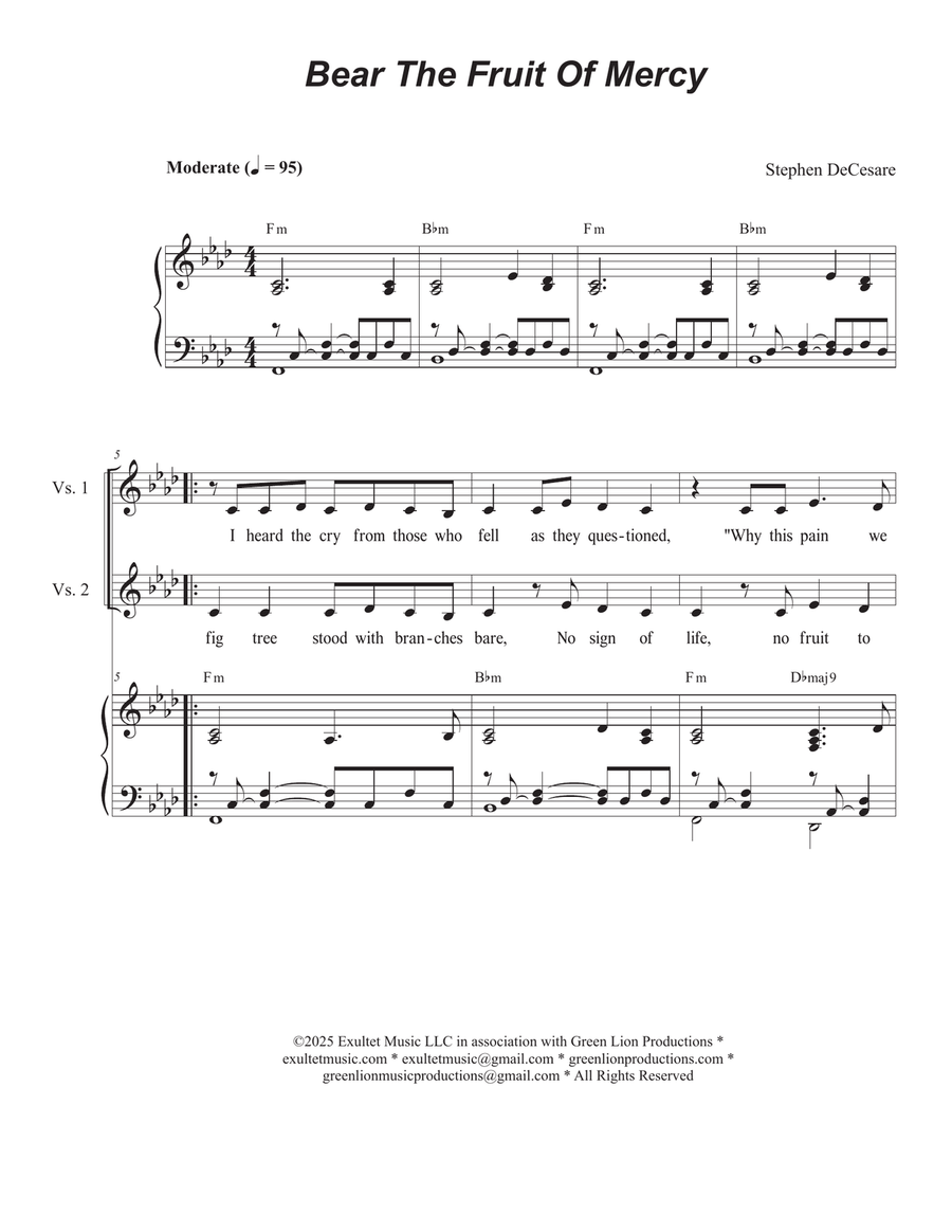 Bear The Fruit Of Mercy (Unison choir) Unison Choir scores gallery preview page 1