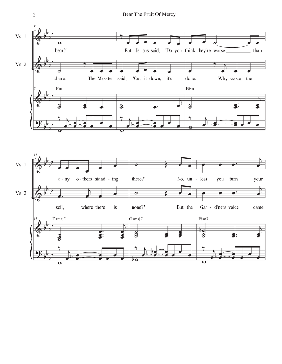 Bear The Fruit Of Mercy (Unison choir) Unison Choir scores gallery preview page 2