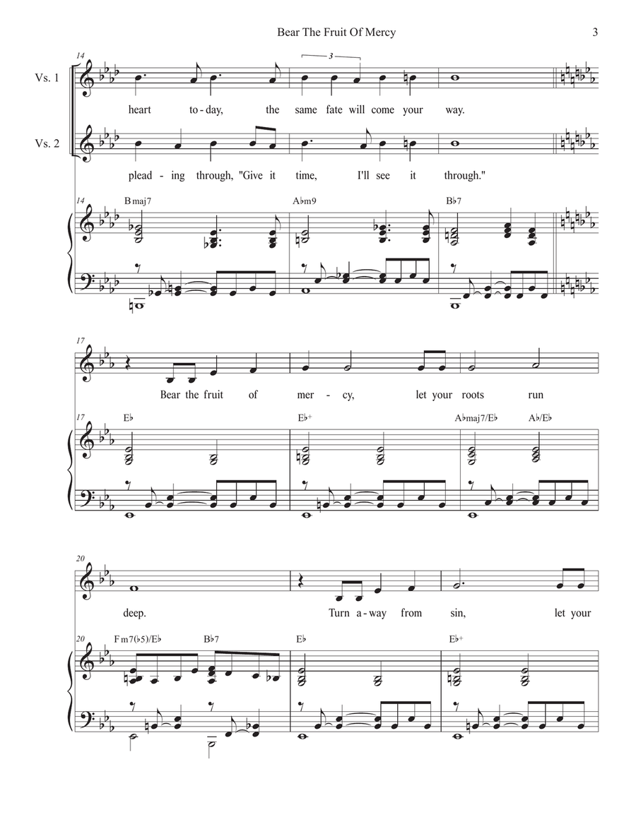 Bear The Fruit Of Mercy (Unison choir) Unison Choir scores gallery preview page 3