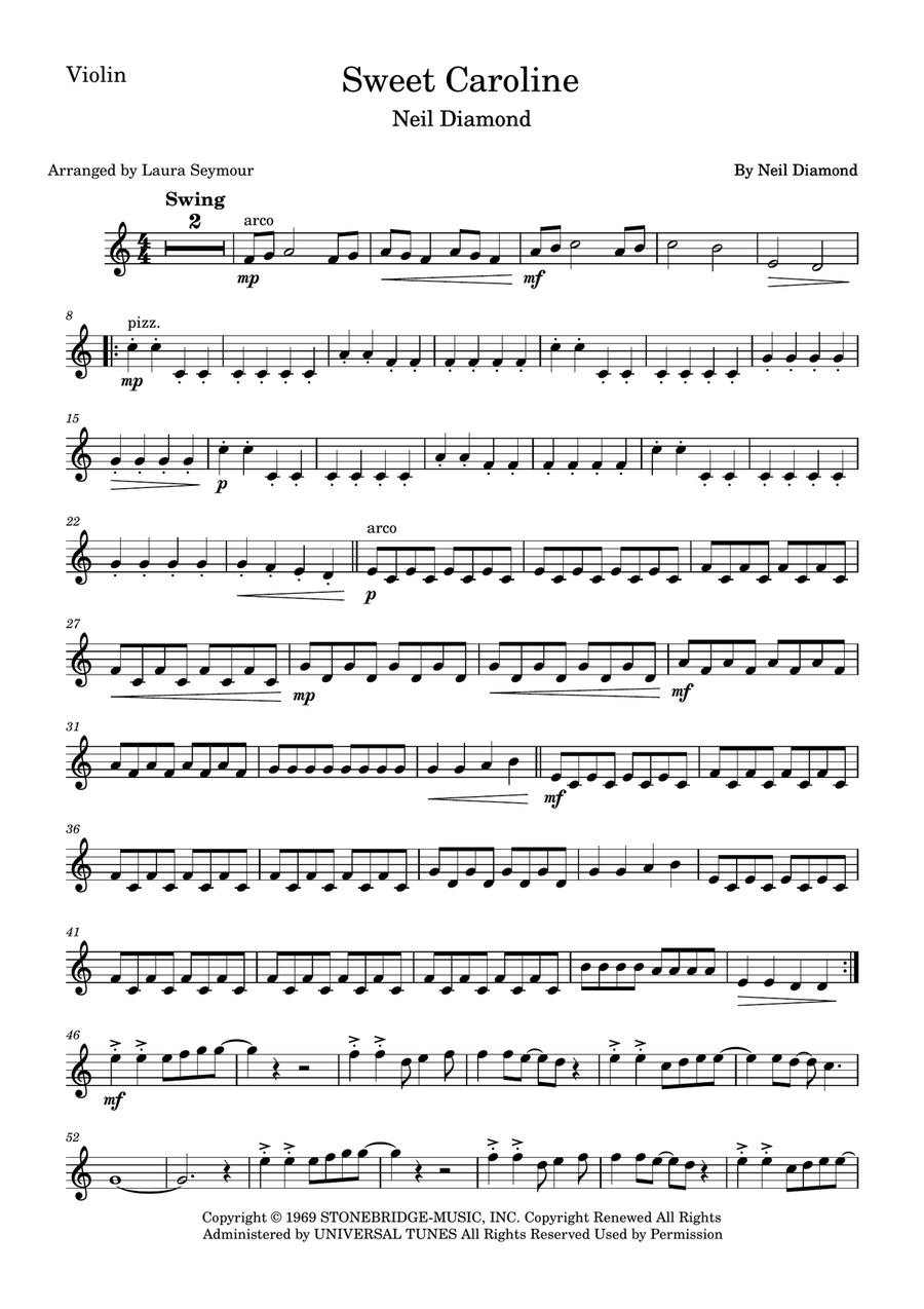 Sweet Caroline String Duet scores gallery preview page 4