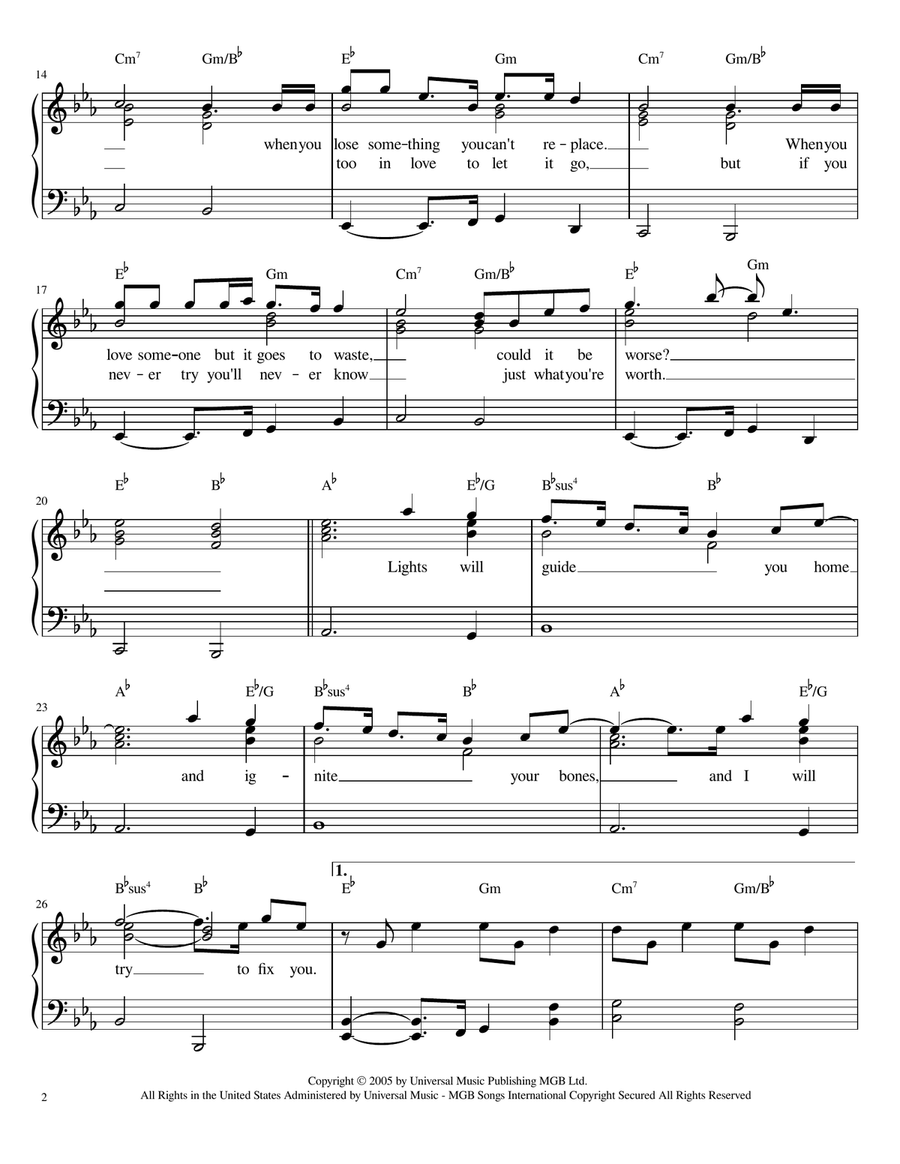 Fix You Fix You Piano Solo scores gallery preview page 2